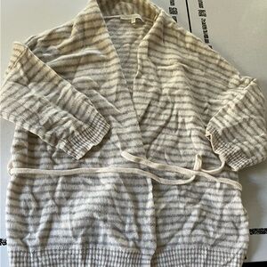 NakedCashmere Cream and Gray Striped Cardigan 100% Cashmere